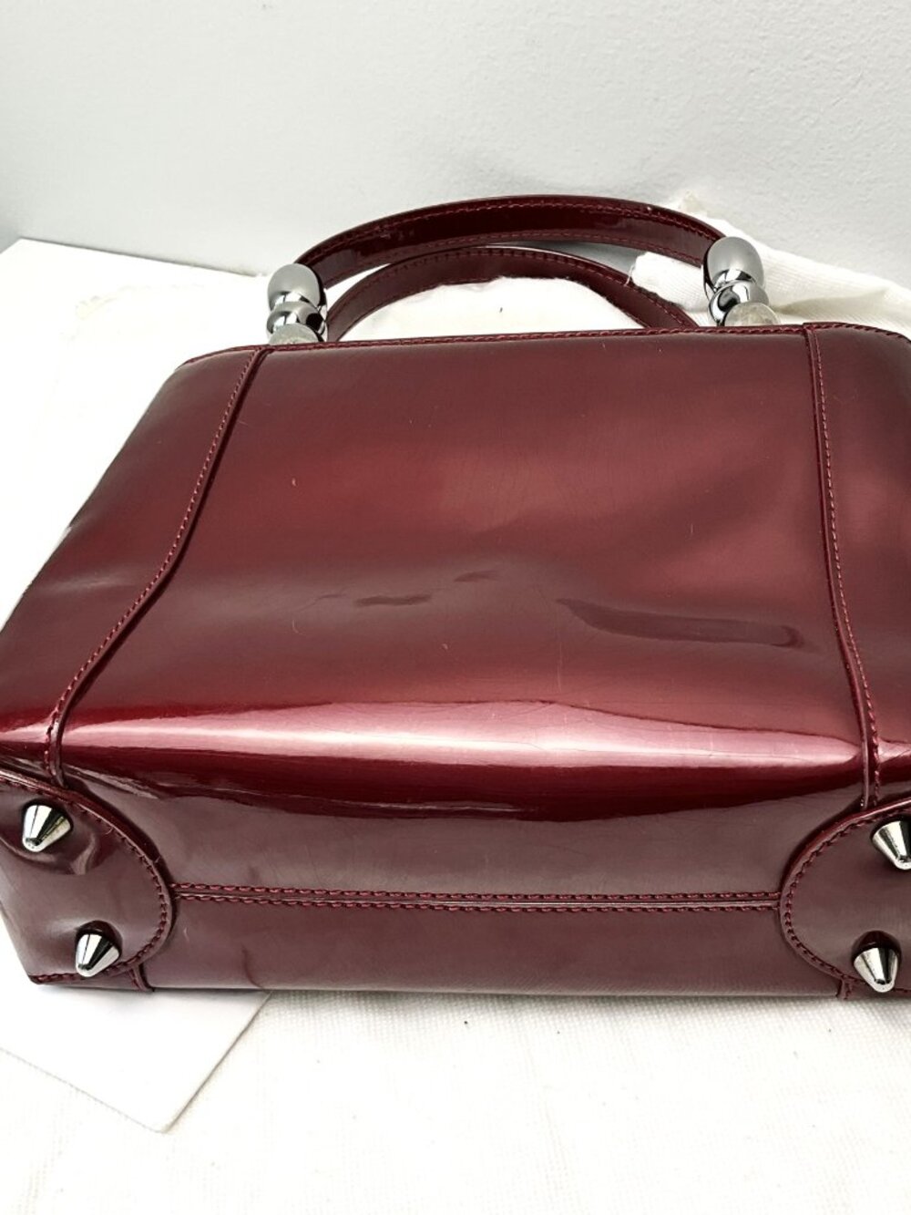 Vintage Christian Dior Bordeaux Patent Leather Mini Handbag Silver Hardware - Picture 6 of 10